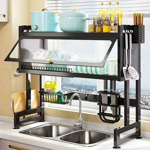 Escurridor y Organizador 2 en 1 de acero inoxidable con Tapa ¡Cocina ordenada y seca!
