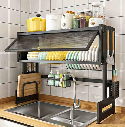 Escurridor y Organizador 2 en 1 de acero inoxidable con Tapa ¡Cocina ordenada y seca!