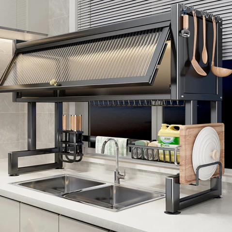 Escurridor y Organizador 2 en 1 de acero inoxidable con Tapa ¡Cocina ordenada y seca!