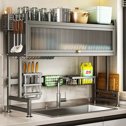 Escurridor y Organizador 2 en 1 de acero inoxidable con Tapa ¡Cocina ordenada y seca!